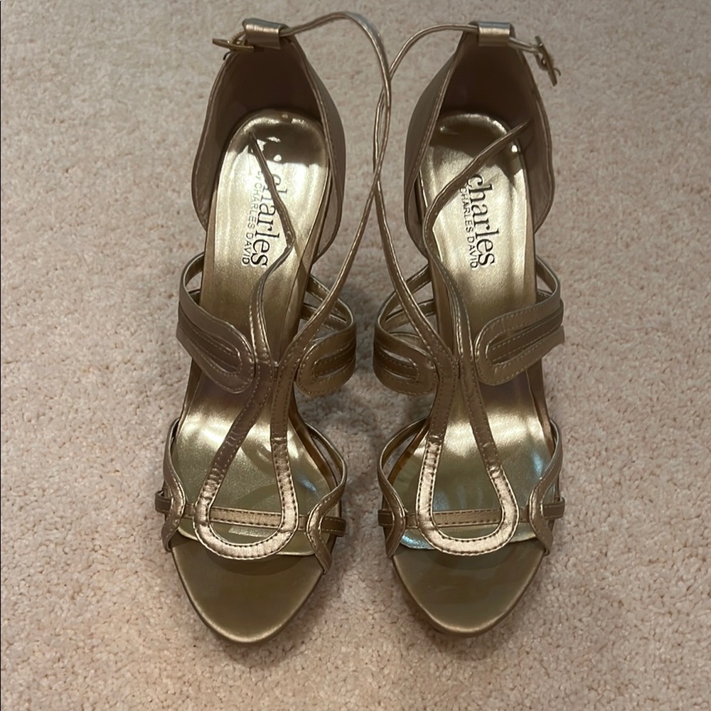 Charles by Charles David Gold Metallic Heels with Strappy Design